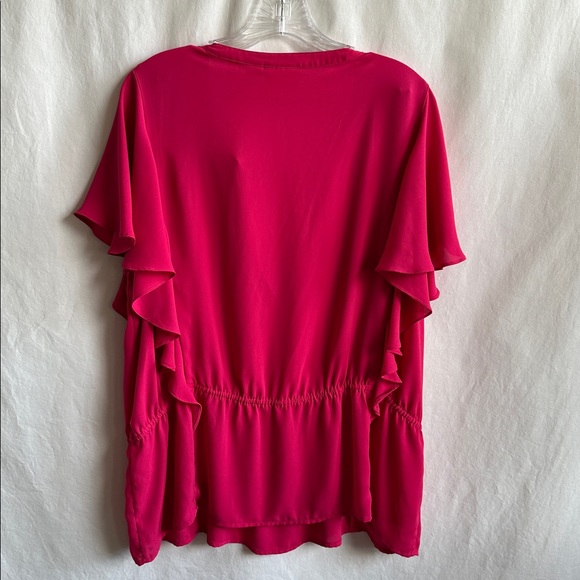 Chico's fuchsia flutter sleeve top with V-neck, elastic waist, size 3 (XL/16) - Picture 4 of 8